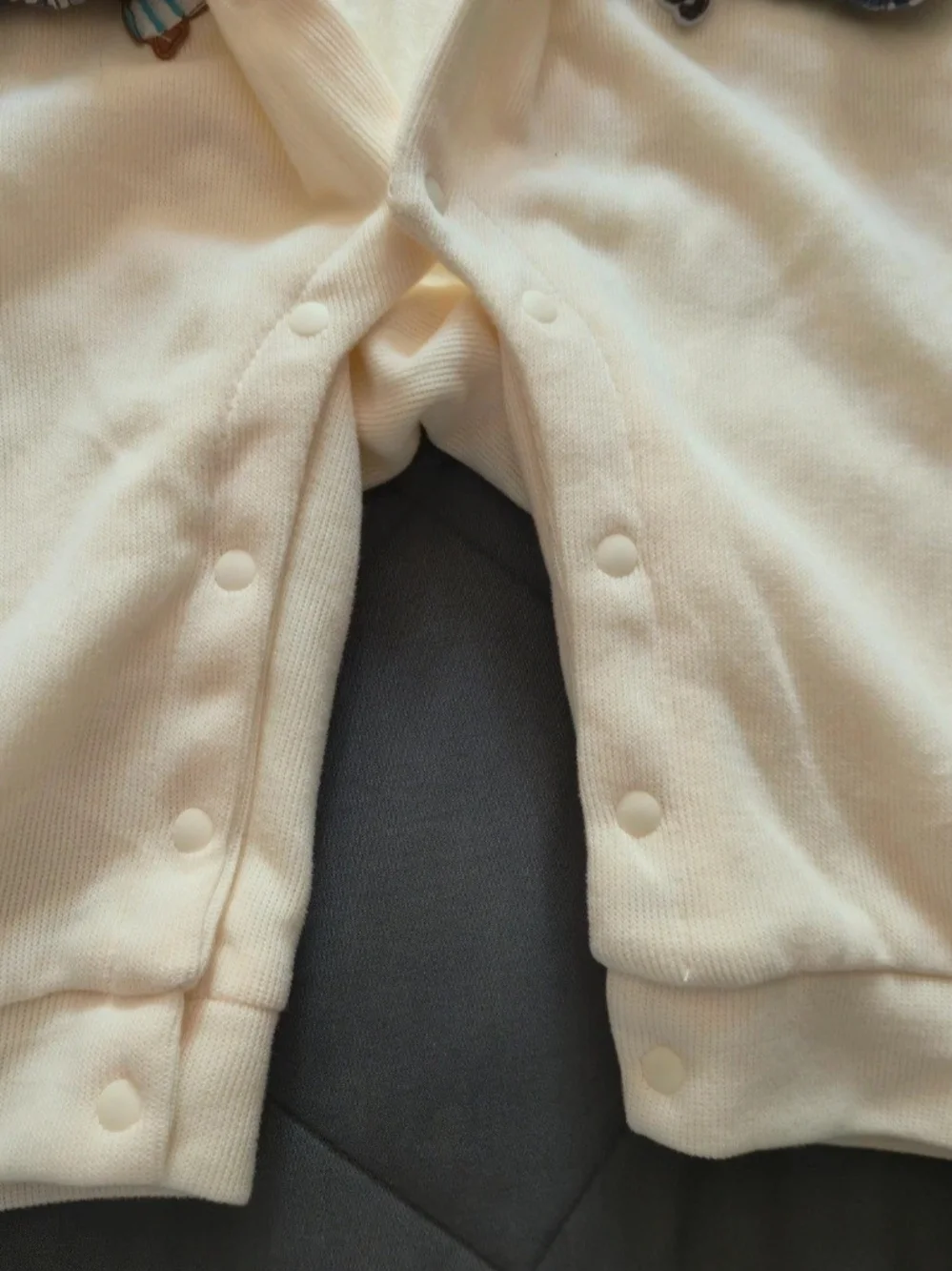 Cream & Blue Puppy Appliqué Footed One-Piece with Bow